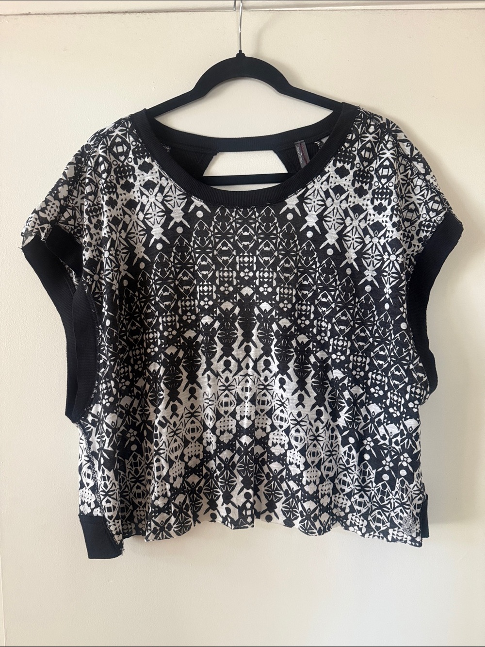Free people movement Black & White Geometric Short Sleeve Top